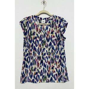 Cabi Womens Plum Feather Print Top Lightweight V Neck Cap Sleeve Boho 5027 Small